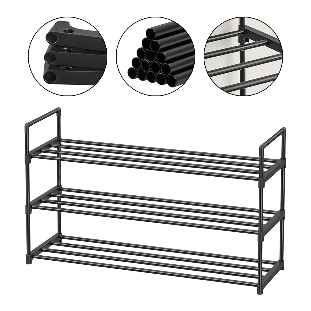 Szafka stojak NA BUTY regał 3 POZIOMY organizer 92x54x30 cm METALOWY CZARNY